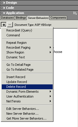 Appel du server behavior : Delete Record
