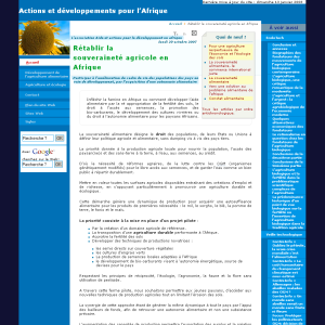 Accueil - Actions et développements pour l'Afrique - Noter la syndication sur la droite du site.