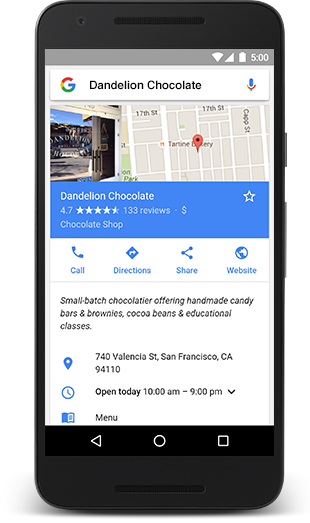Exemple de résultat Google Business