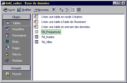 Fenêtre principale d'Access