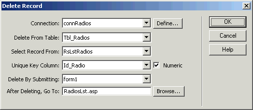Paramétrage du behavior : Delete Record