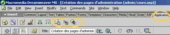 Barre de raccourcis Application