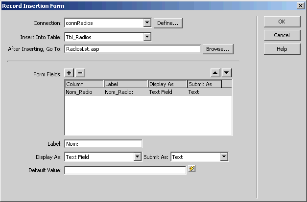 Assistant : Record Insertion Form