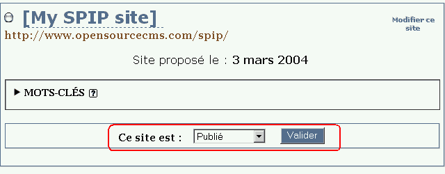 Validation du site référencé