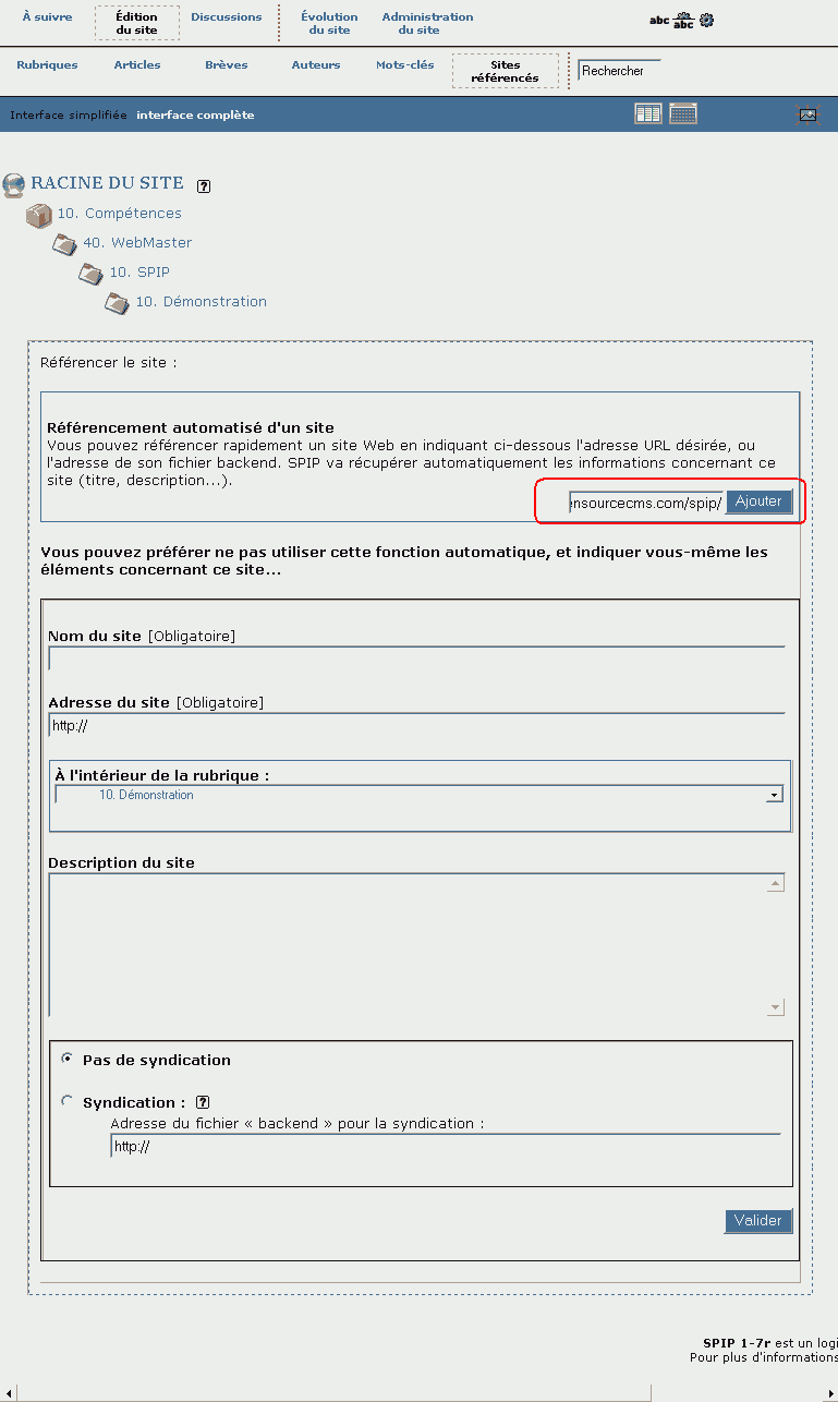 Référencement d'un site par son URL